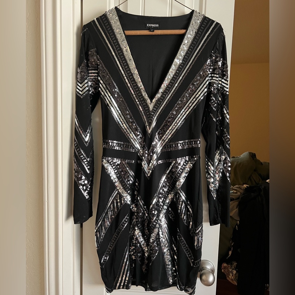 Express Black & Silver Sparkly Cocktail Dress